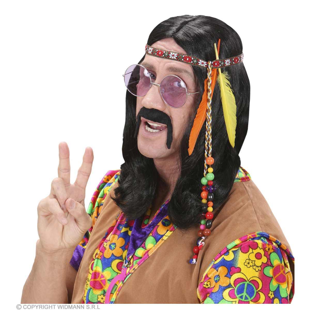 Fascia Capelli Hippie Anni '70/'80 con Perline e Piume |Widmann