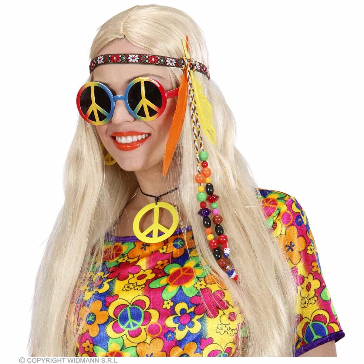 Fascia Capelli Hippie Anni '70/'80 con Perline e Piume |Widmann