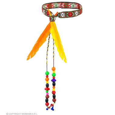 Fascia Capelli Hippie Anni '70/'80 con Perline e Piume |Widmann