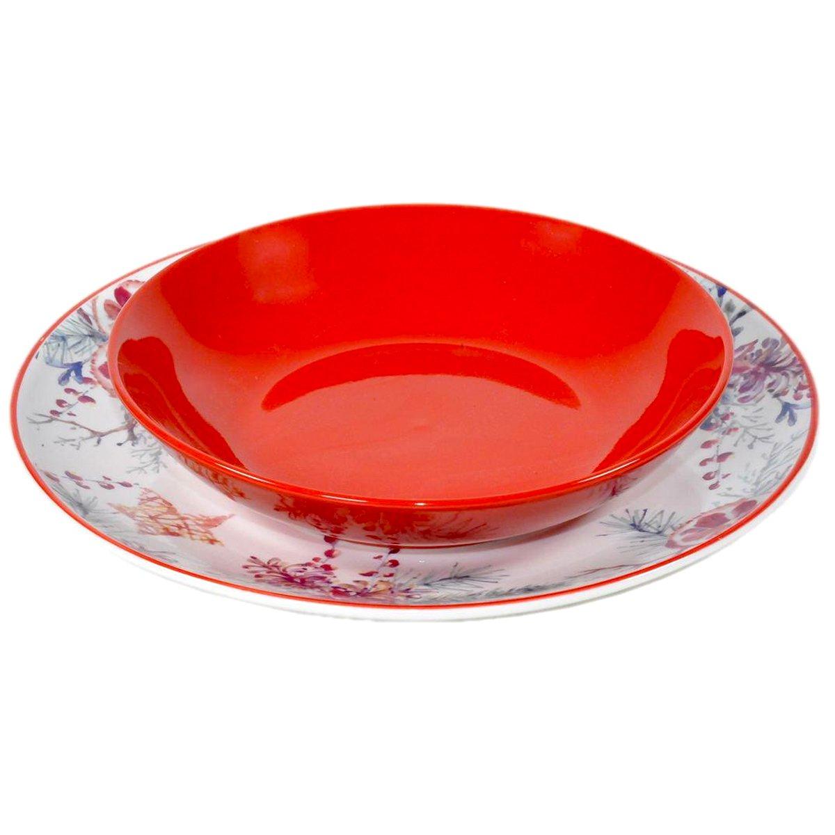Piatti Servizio Tavola Set pz.18 Natalizio Porcellana Celebration Rosso | H&H