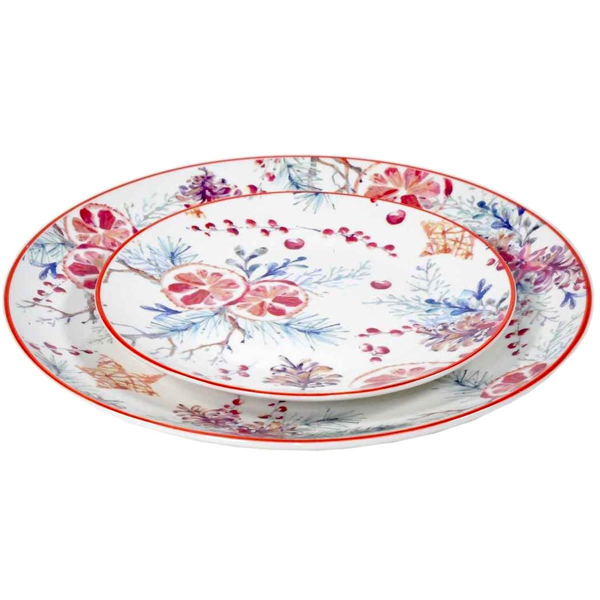 Piatti Servizio Tavola Set pz.18 Natalizio Porcellana Celebration Rosso | H&H