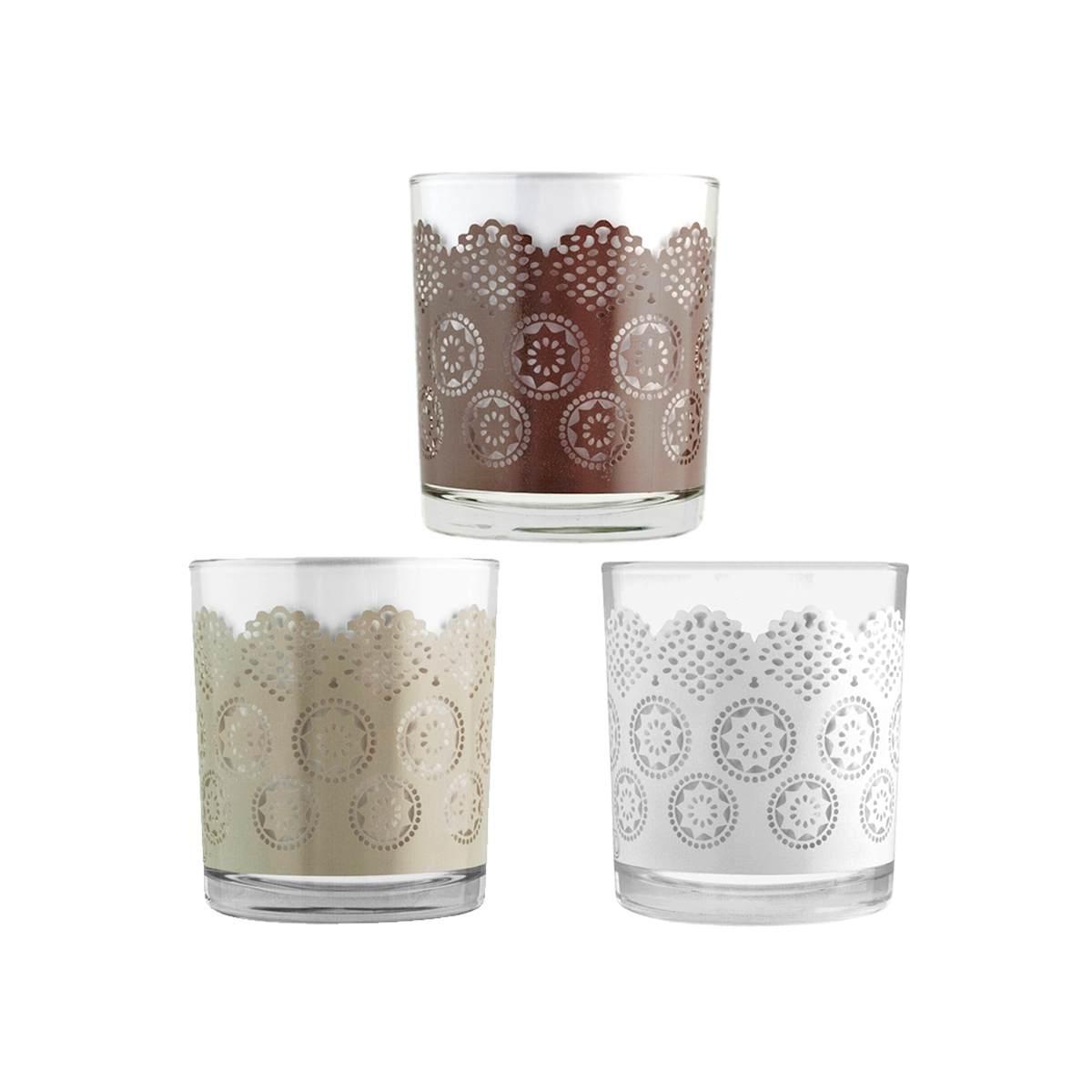 Bicchieri Vetro Set pz.3 Acqua Merletto Assortiti ml.225 | H&H