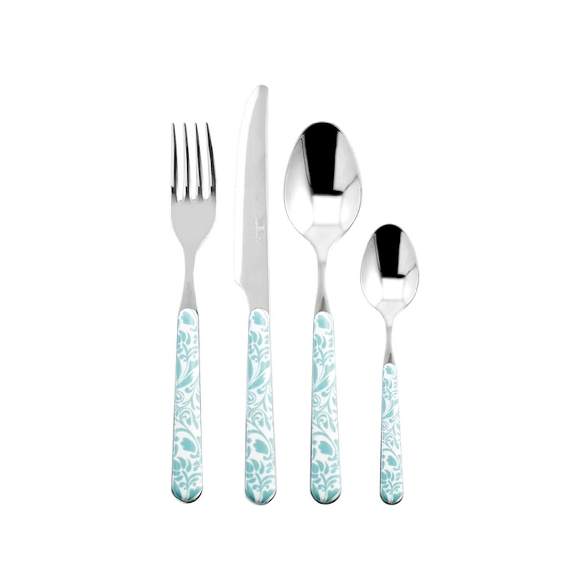 Posate Tavola Inox Set pz.24 Neva Vintage Floral Azzurro | Neva
