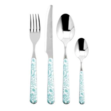 Posate Tavola Inox Set pz.24 Neva Vintage Floral Azzurro | Neva
