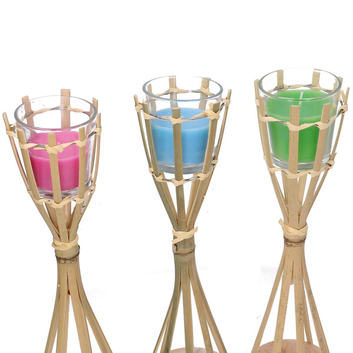 Fiaccola Bambu Candela Citronella 3 Colori Assortiti cm.Ø8,5xh33 | Vacchetti