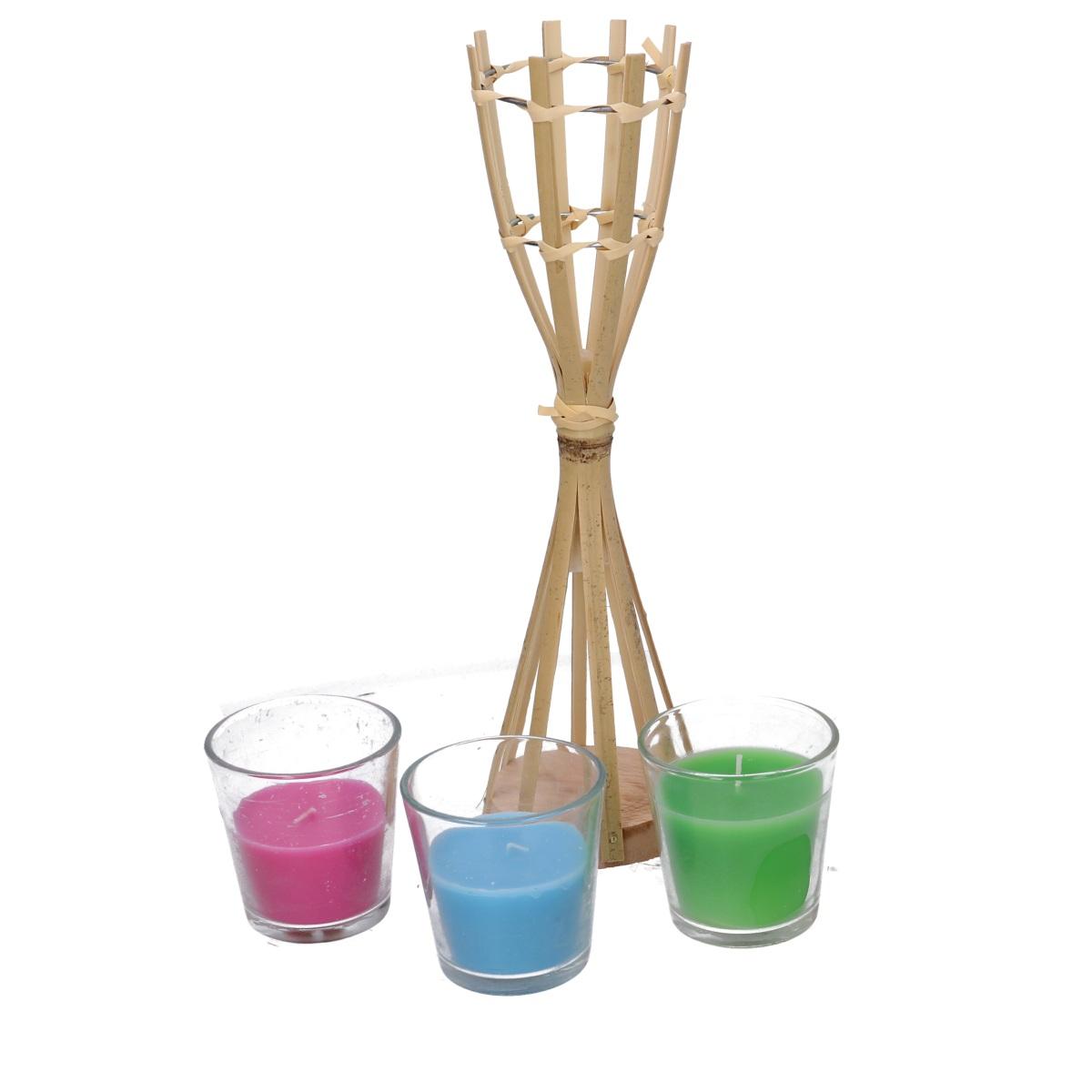 Fiaccola Bambu Candela Citronella 3 Colori Assortiti cm.Ø8,5xh33 | Vacchetti