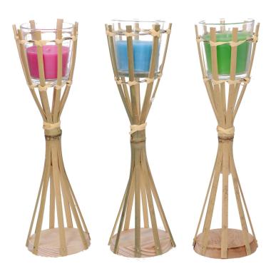 Fiaccola Bambu Candela Citronella 3 Colori Assortiti cm.Ø8,5xh33 | Vacchetti
