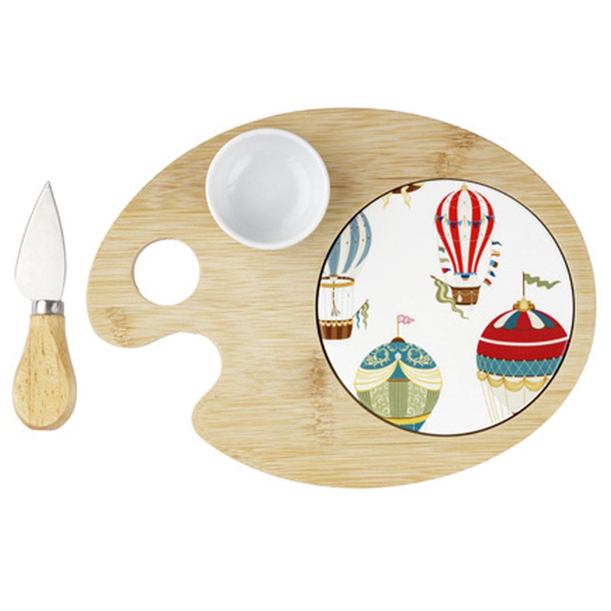 Tagliere Legno Mongolfiere Tavolozza con Coltello Formaggio cm.24 | Montemaggi