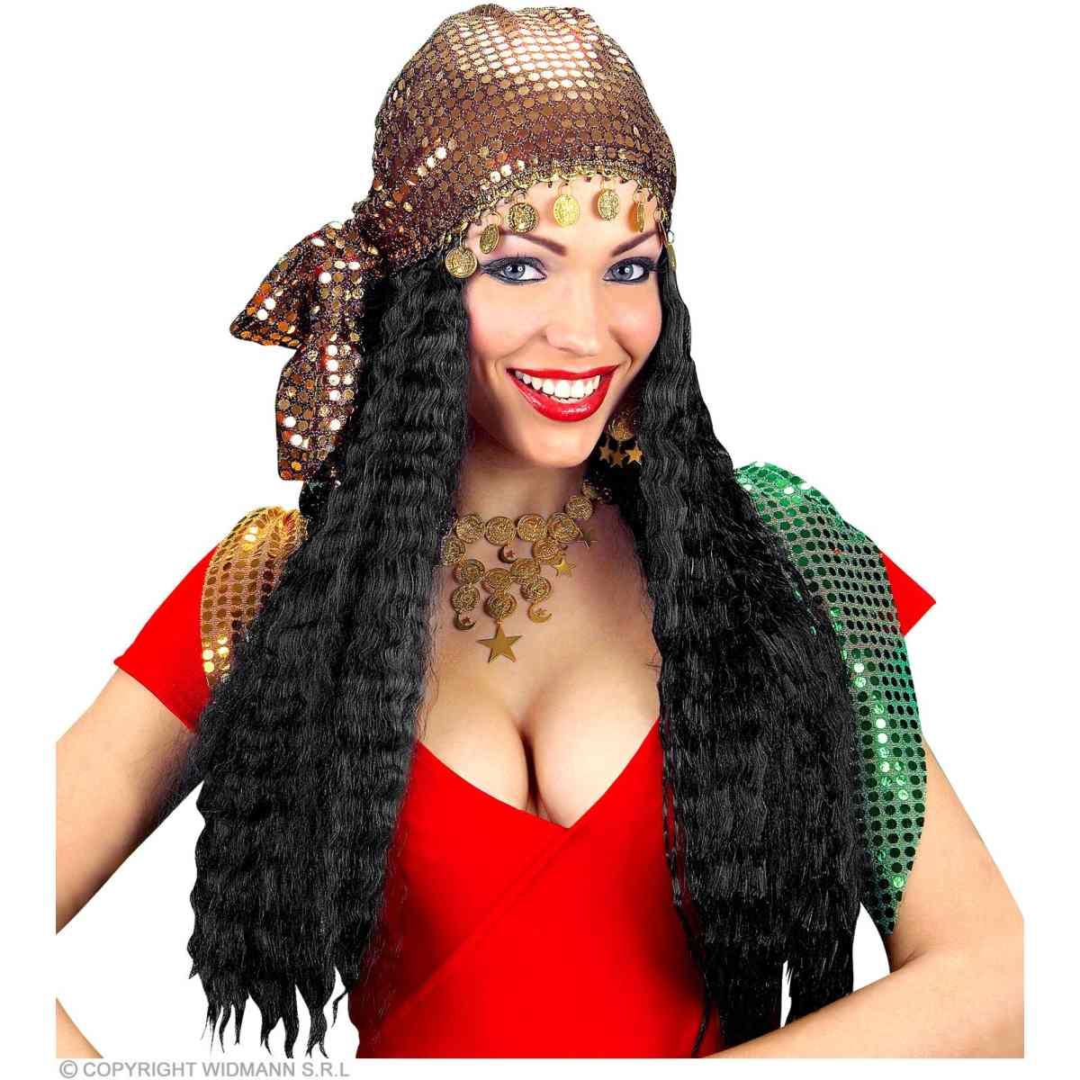 Parrucca Zingara Nera con Foulard Oro |Widmann
