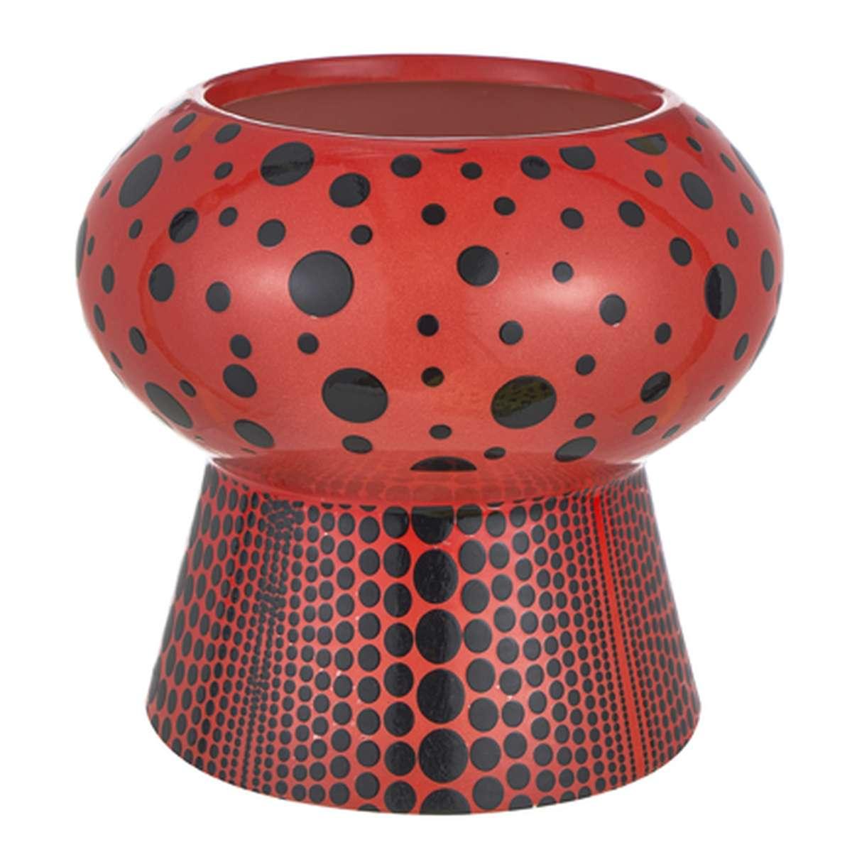 Vaso Ceramica Rosso Pois Neri cm.Ã˜16x14 |Montemaggi