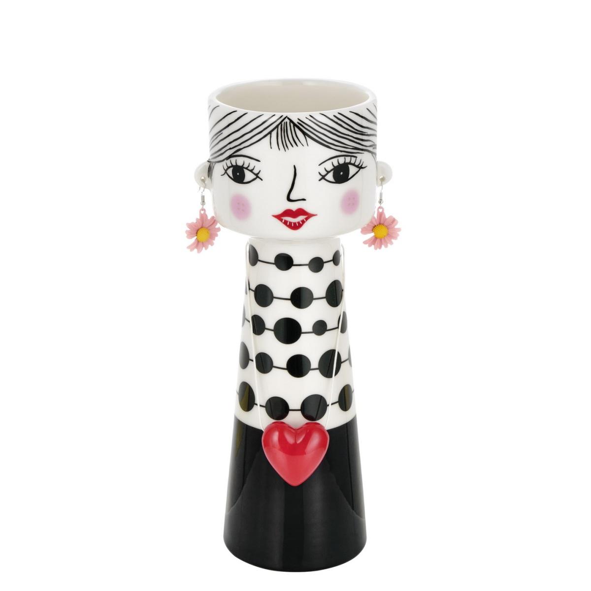 Vaso Ceramica Girl Abito Pois con Orecchini e Cuore cm.17,5 |Montemaggi