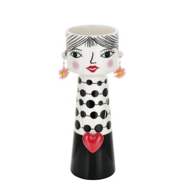 Vaso Ceramica Girl Abito Pois con Orecchini e Cuore cm.17,5 |Montemaggi
