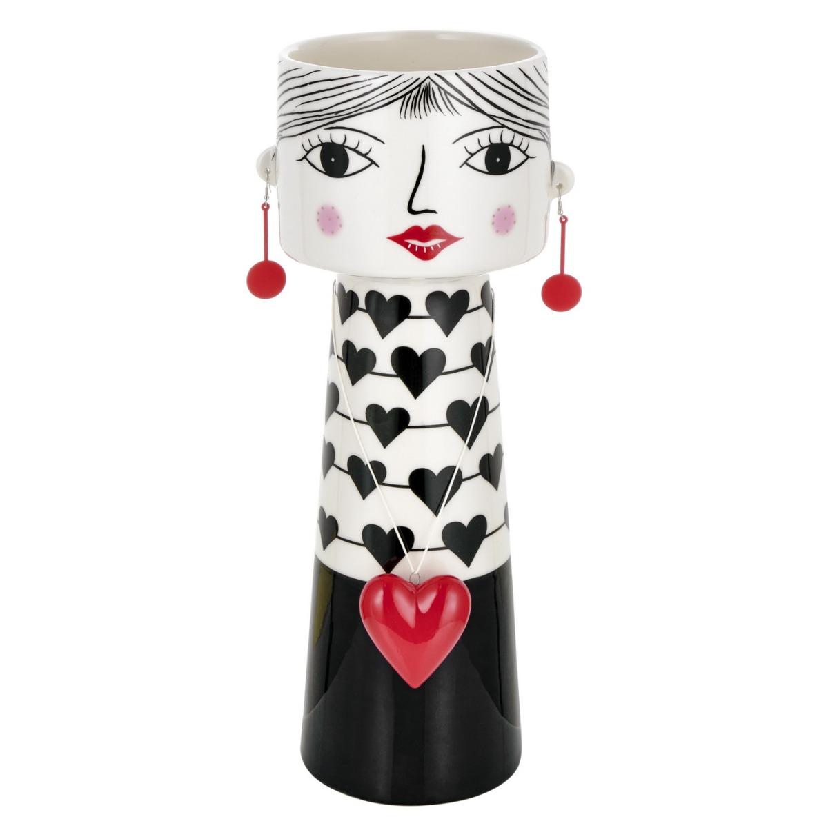 Vaso Ceramica Girl Abito Pois con Orecchini e Cuore cm.38,5 |Montemaggi