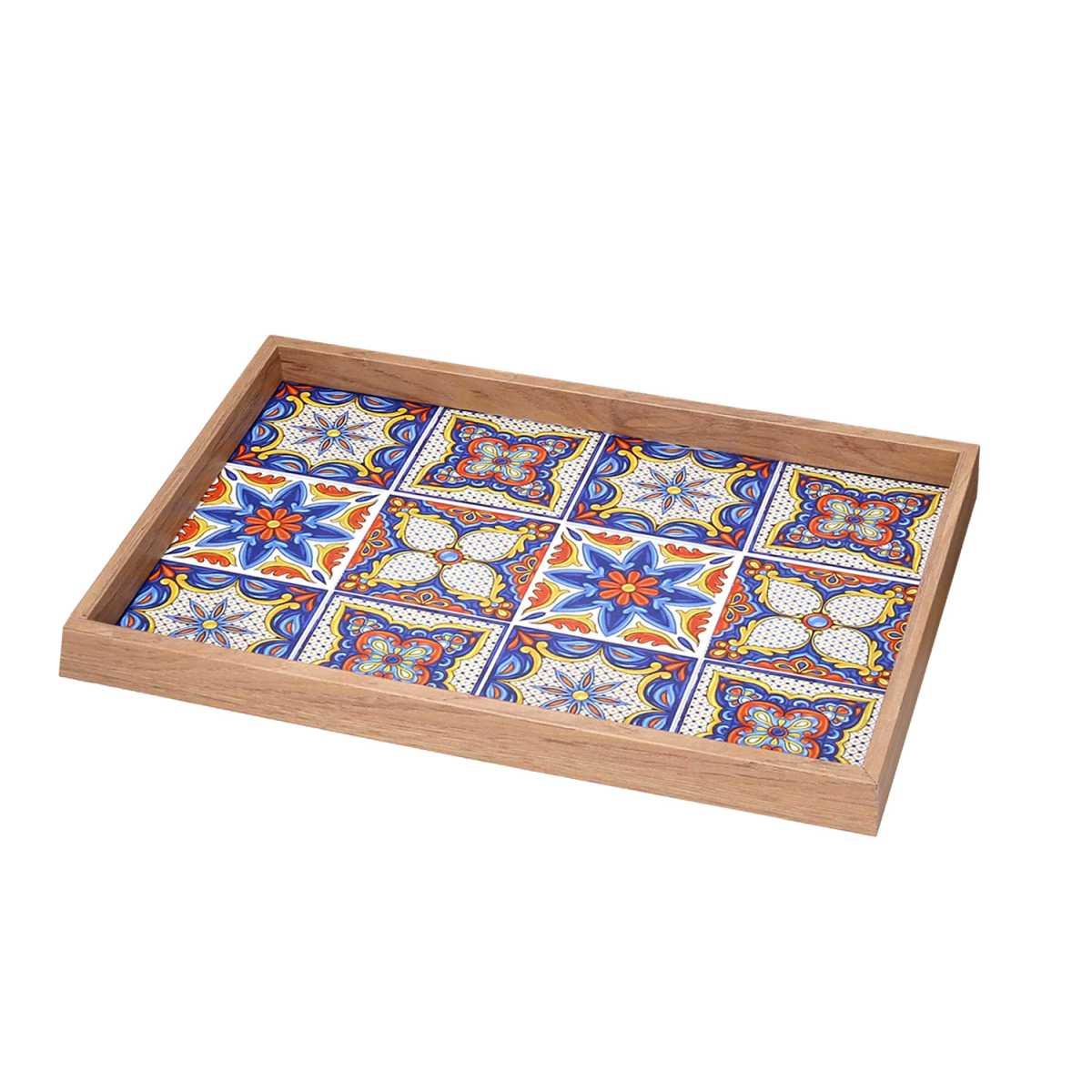 Vassoio Legno Rettangolare Blu con Bordo Naturale cm.39x24xh3 | Vacchetti