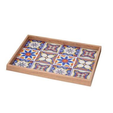 Vassoio Legno Rettangolare Blu con Bordo Naturale cm.39x24xh3 | Vacchetti