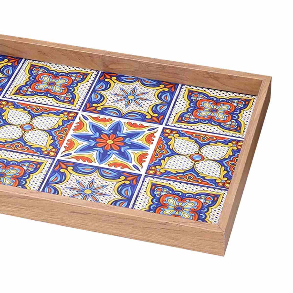 Vassoio Legno Rettangolare Blu con Bordo Naturale cm.42 x27xh3,5 | Vacchetti