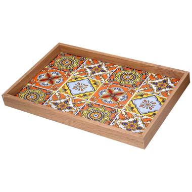 Vassoio Legno Rettangolare Arancione con Bordo Naturale cm.45x30xh4 | Vacchetti