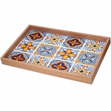 Vassoio Legno Rettangolare Azzurro con Bordo Naturale cm.45x30xh4 | Vacchetti