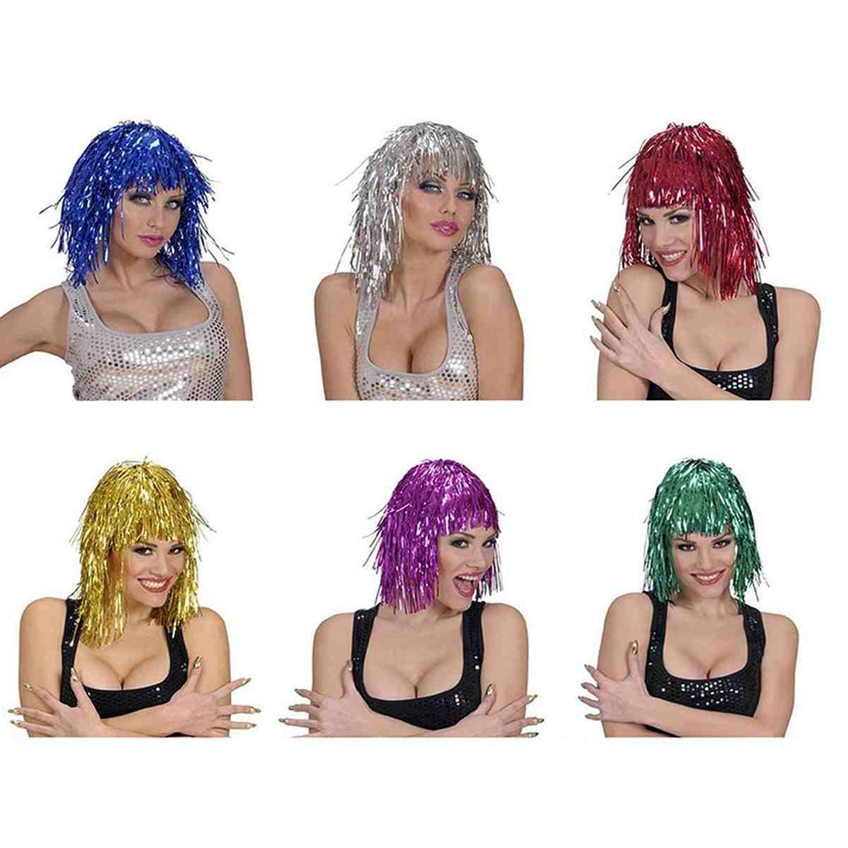 Parrucca Disco Laminiata con Frangia 6 Colori |Widmann