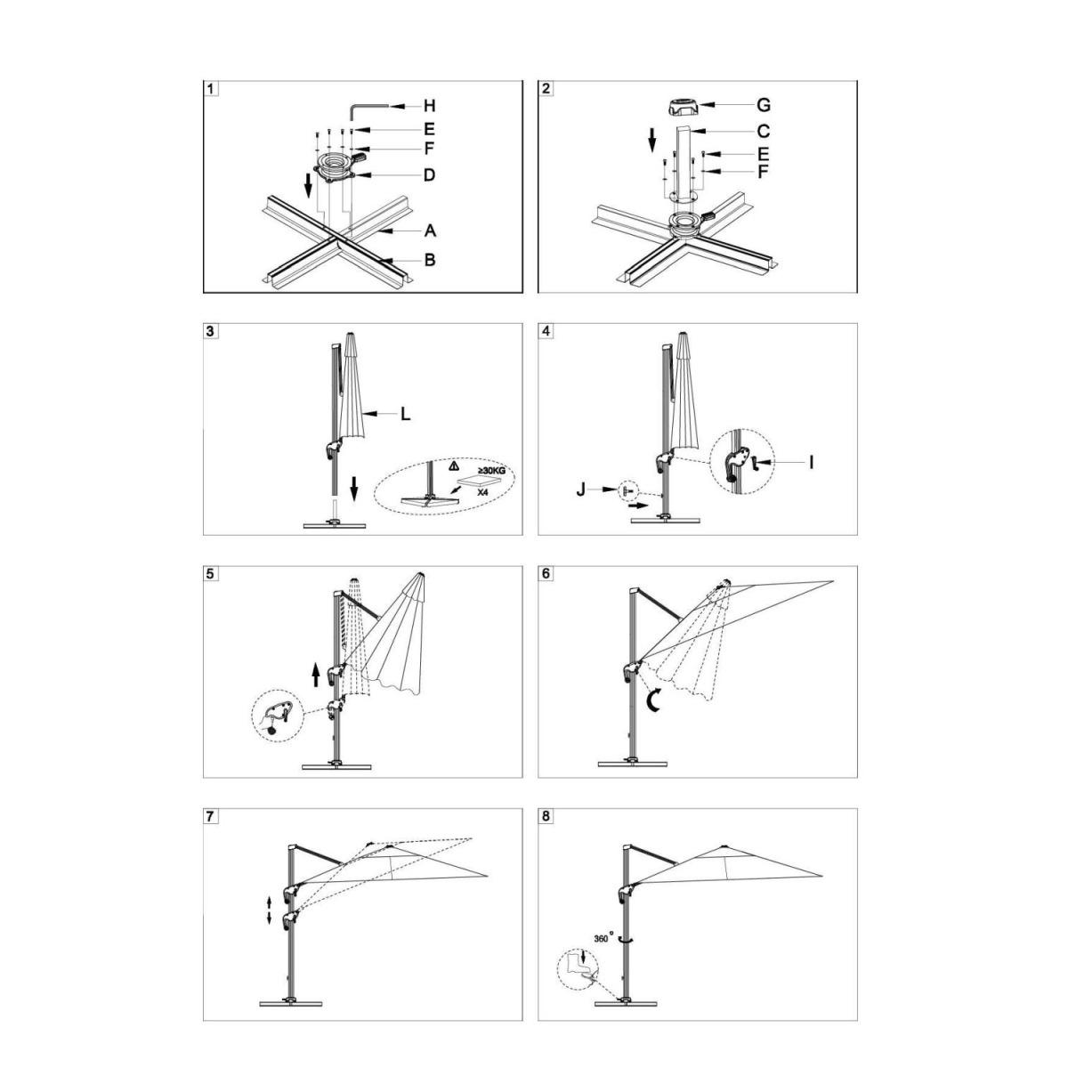 Ombrellone Alluminio Montana 3X3H2,65M Grigio Palo Laterale | Vacchetti
