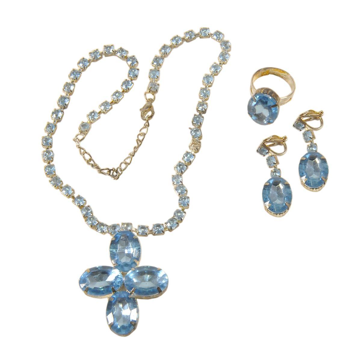 Collana con Anello e Orecchini con Pietre 3 Colori |Widmann