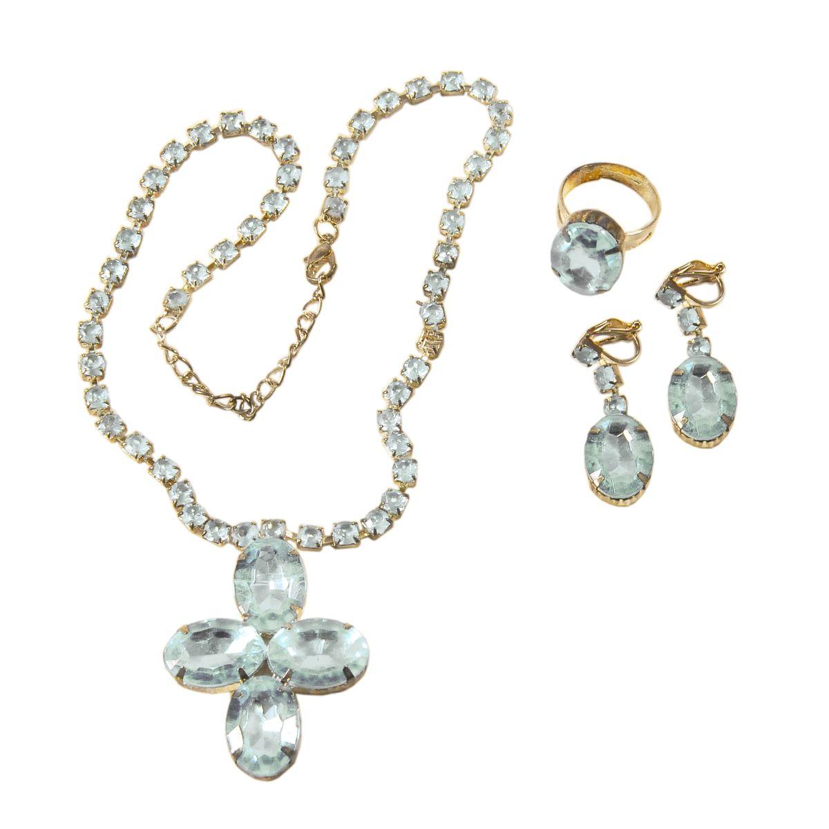 Collana con Anello e Orecchini con Pietre 3 Colori |Widmann