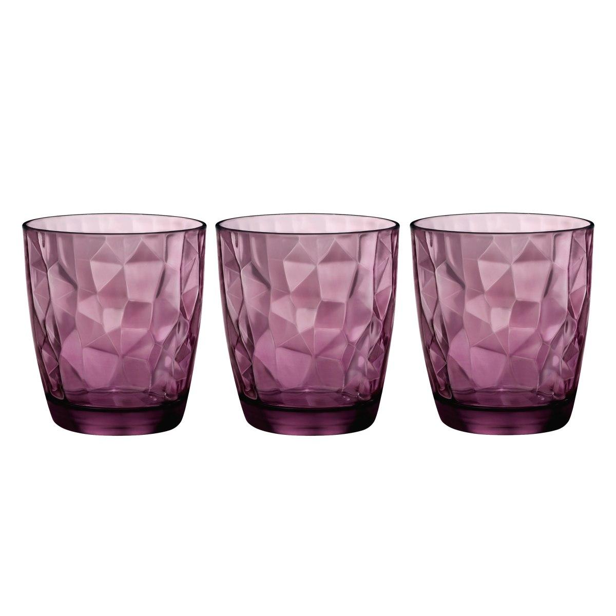 Bicchieri Vetro Set pz.3 Acqua Diamond Rosa ml.305 | Bormioli