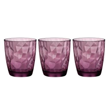 Bicchieri Vetro Set pz.3 Acqua Diamond Rosa ml.305 | Bormioli