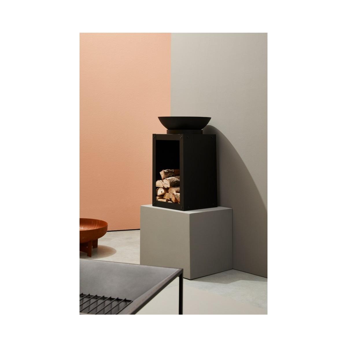 Braciere Metallo con Porta Legna Efesto Nero cm.50x75 | Bizzotto