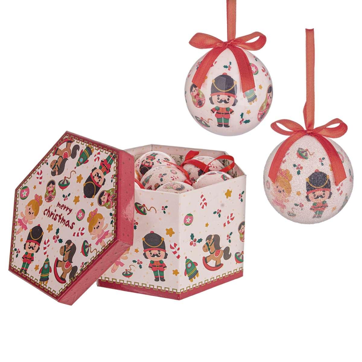 Pallina Natale cm.Ã˜7,5 Joyful con Schiaccianoci Set pz.14 |Bizzotto