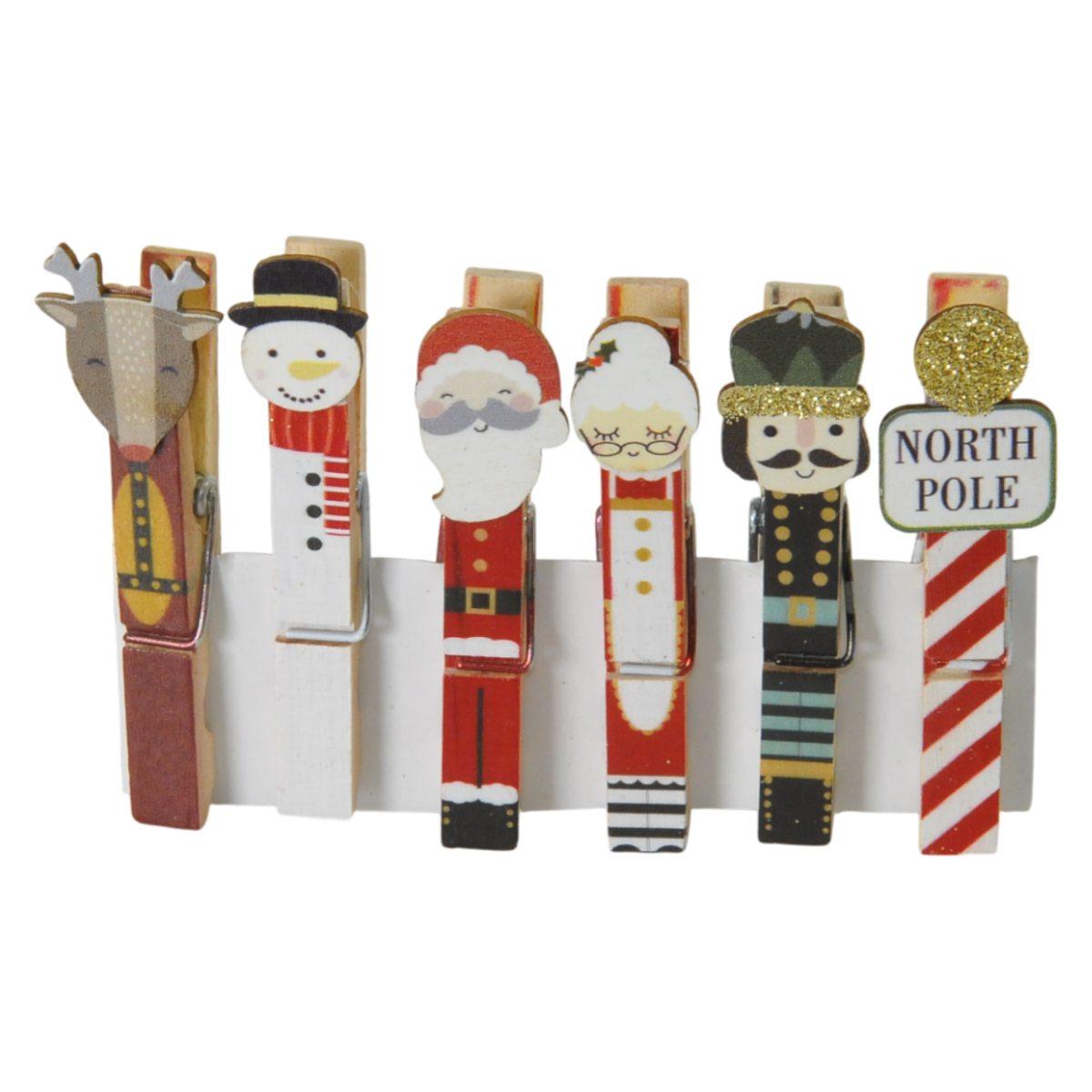 Molletta Natale Legno Soggetti Assortiti Set pz.6 |Bizzotto