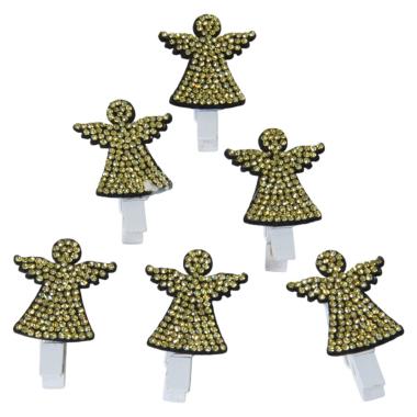 Molletta Natale Legno Angelo con Swaroski Oro Set pz.6 |Bizzotto