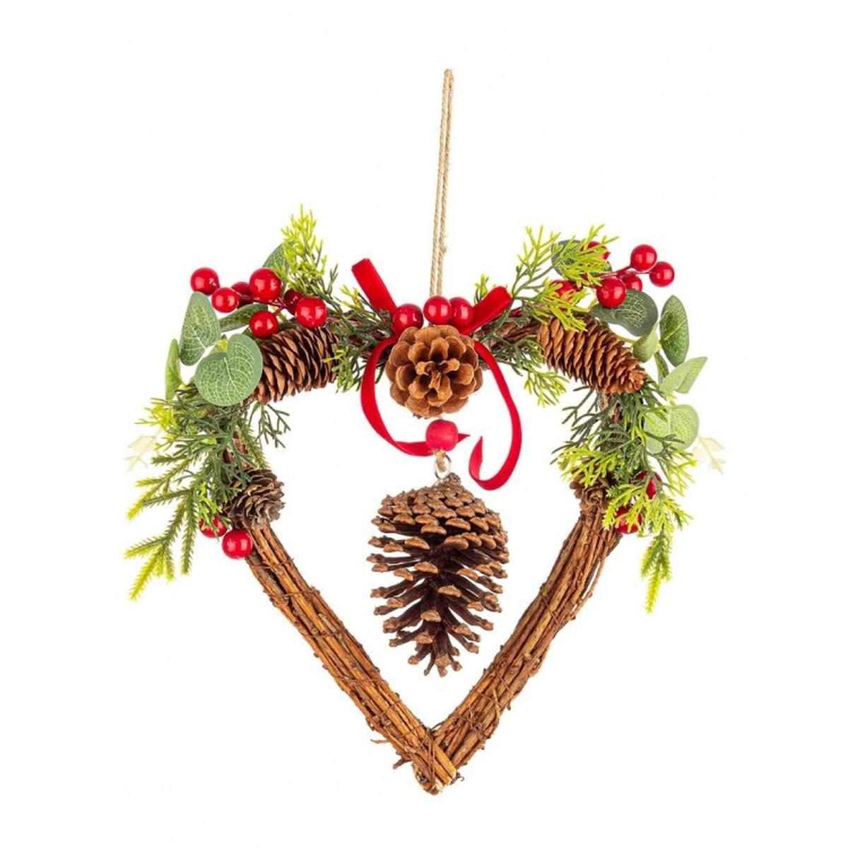 Fuoriporta Cuore Legno con Pigne e Bacche cm.28x30 |Bizzotto