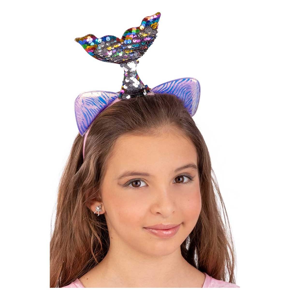 Cerchietto Sirena con Paillettes Multicolor e Orecchie |Carnival Toys