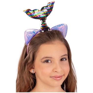 Cerchietto Sirena con Paillettes Multicolor e Orecchie |Carnival Toys