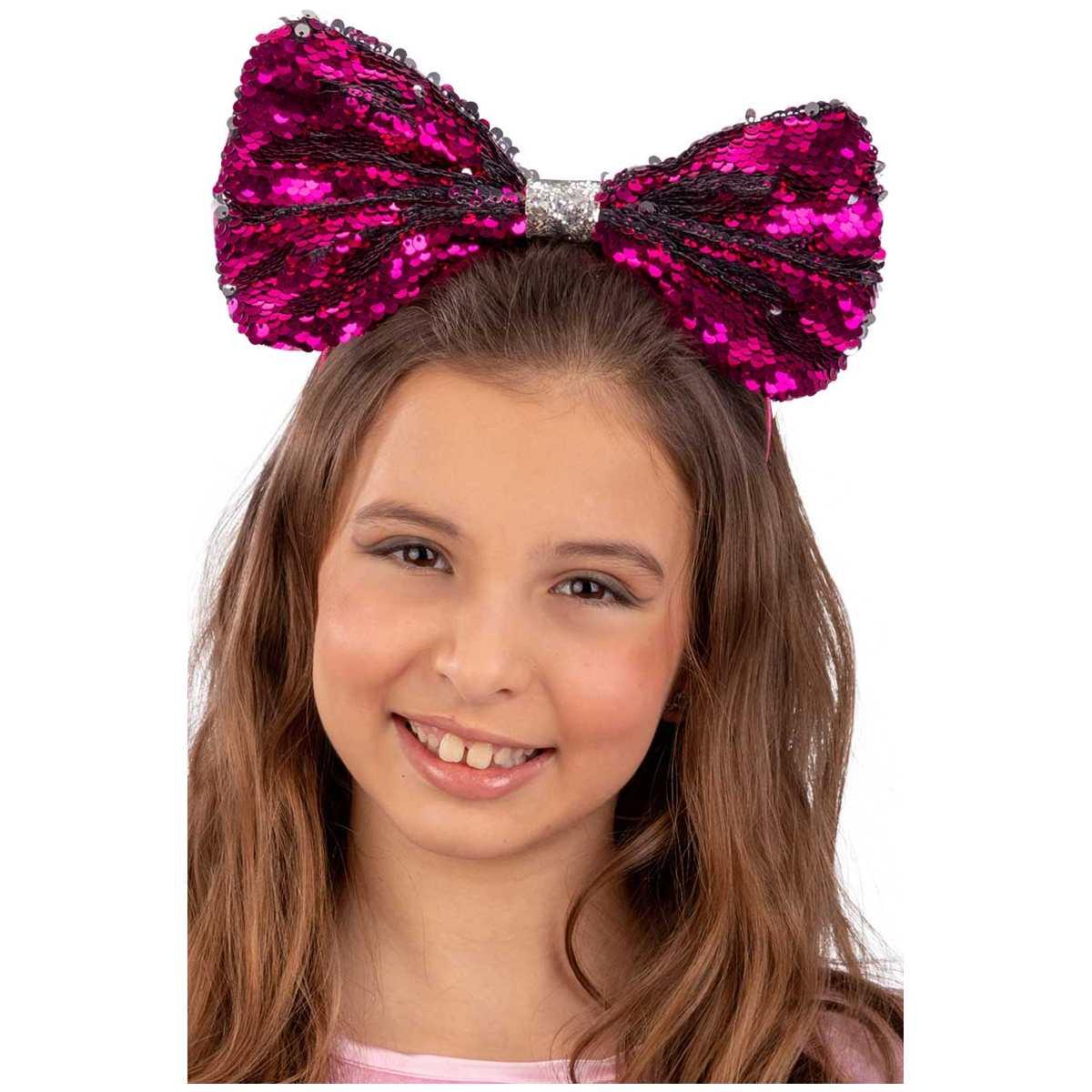 Cerchietto con Fiocco in Paillettes Rosa |Carnival Toys