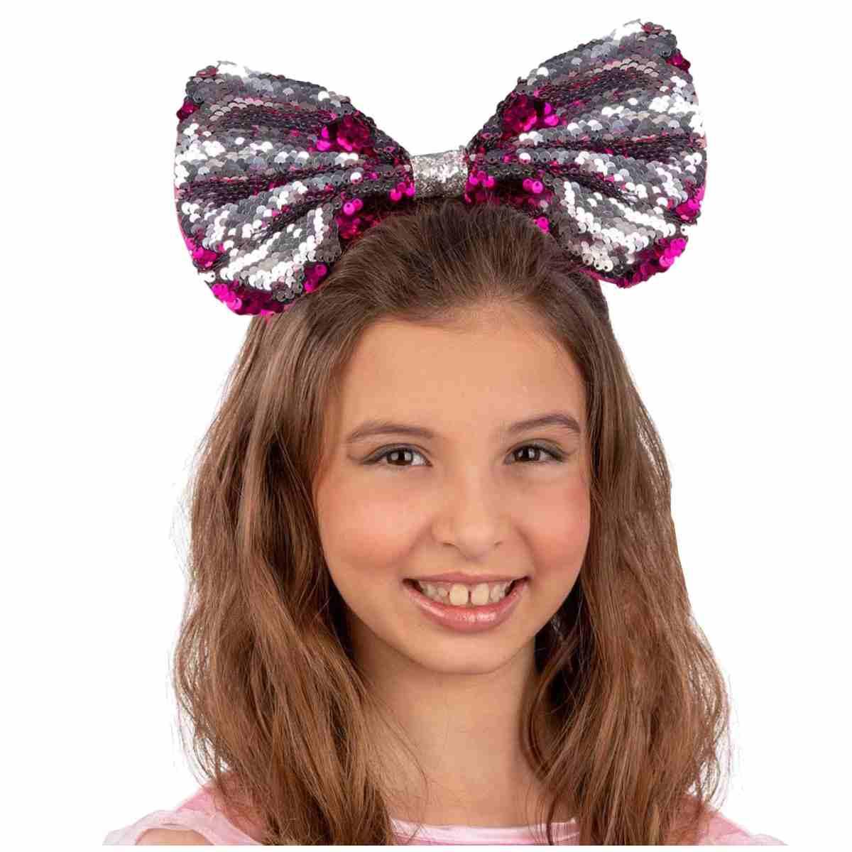 Cerchietto con Fiocco in Paillettes Rosa |Carnival Toys