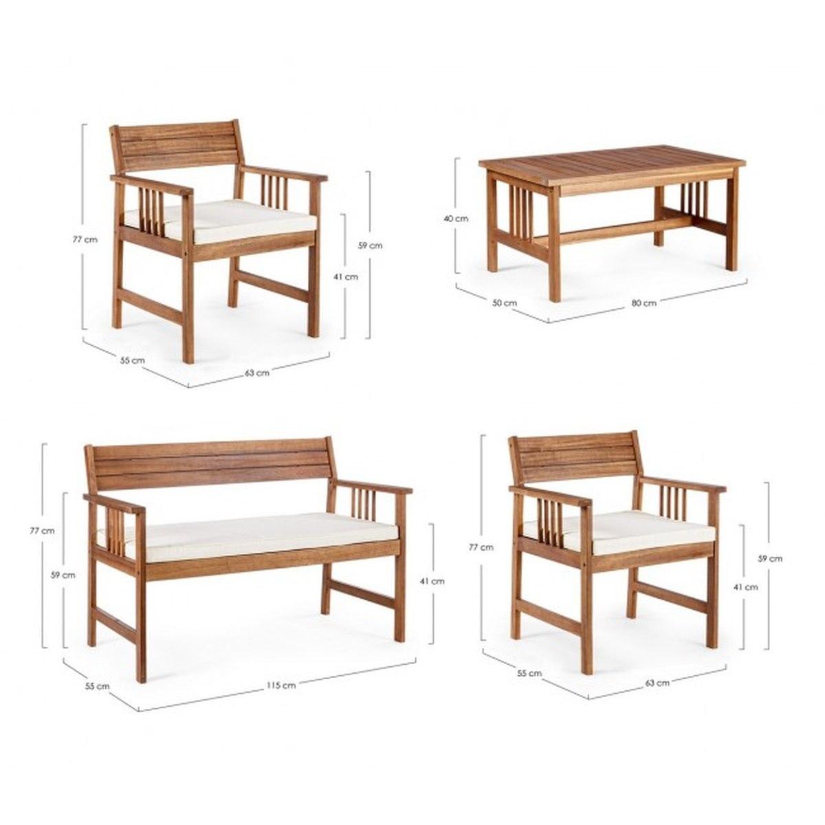 Salotto Legno Noemi Set Pz.4 | Bizzotto