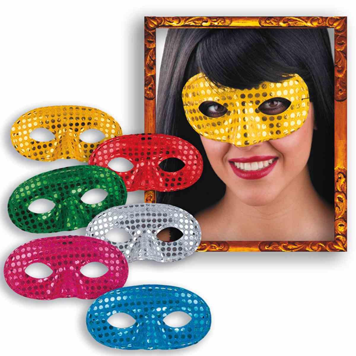 Maschera Viso PVC Domino Tessuto Paillettes 6 Colori |Carnival Toys