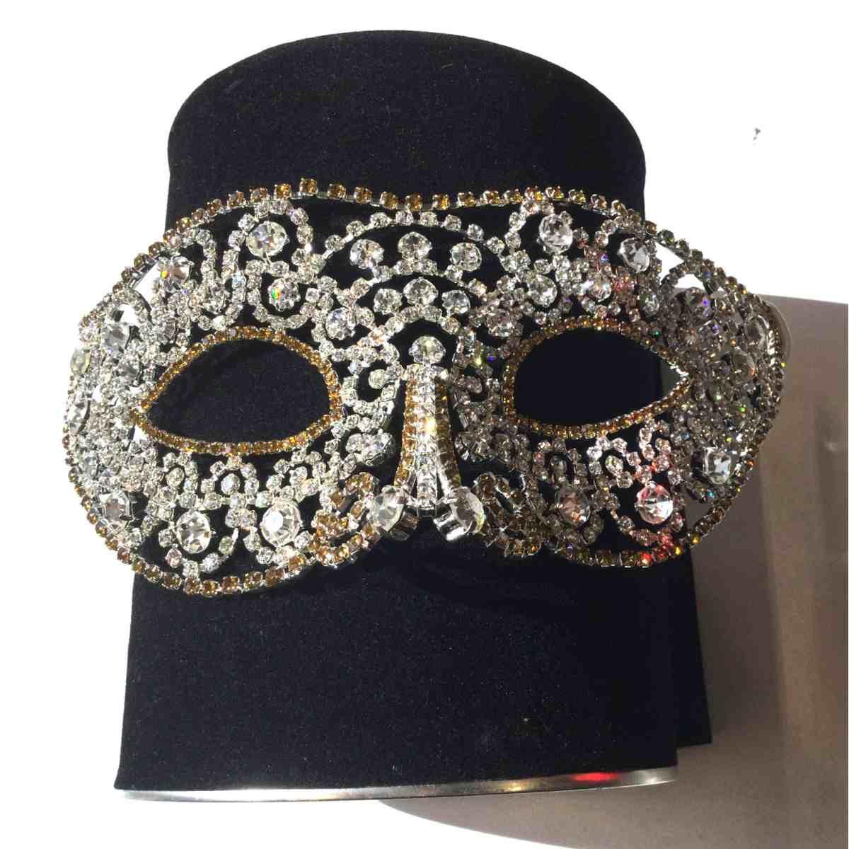 Maschera Viso Metallo Preziosa Argento con Strass Oro |Carnival Toys