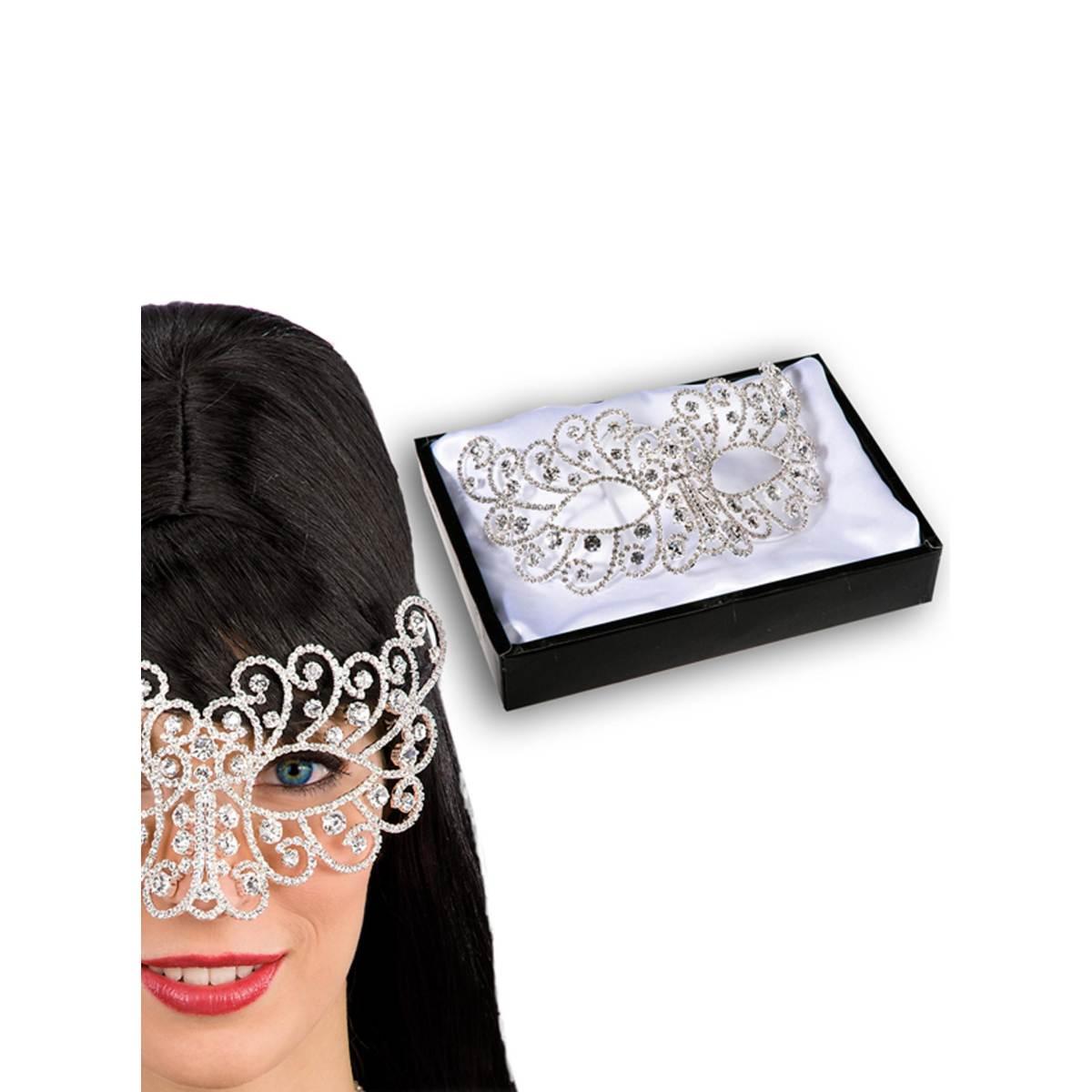 Maschera Viso Metallo Preziosa Argento con Strass |Carnival Toys