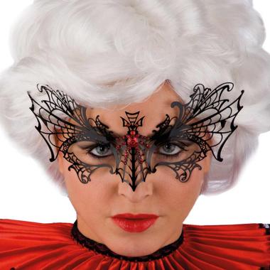 Maschera Viso Metallo Nera con Ragno e Strass Rossi |Carnival Toys