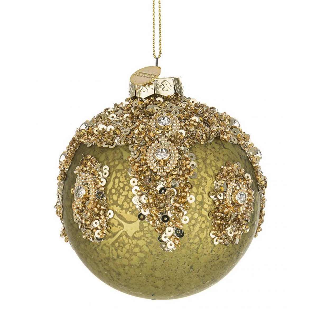 Pallina Natale Vetro cm.8 Verde Glitter Oro |Bizzotto
