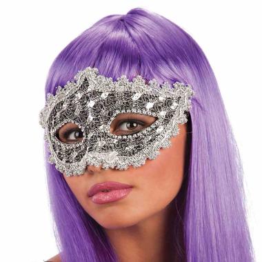 Maschera Viso PVC Argento con Pizzo e Strass |Carnival Toys