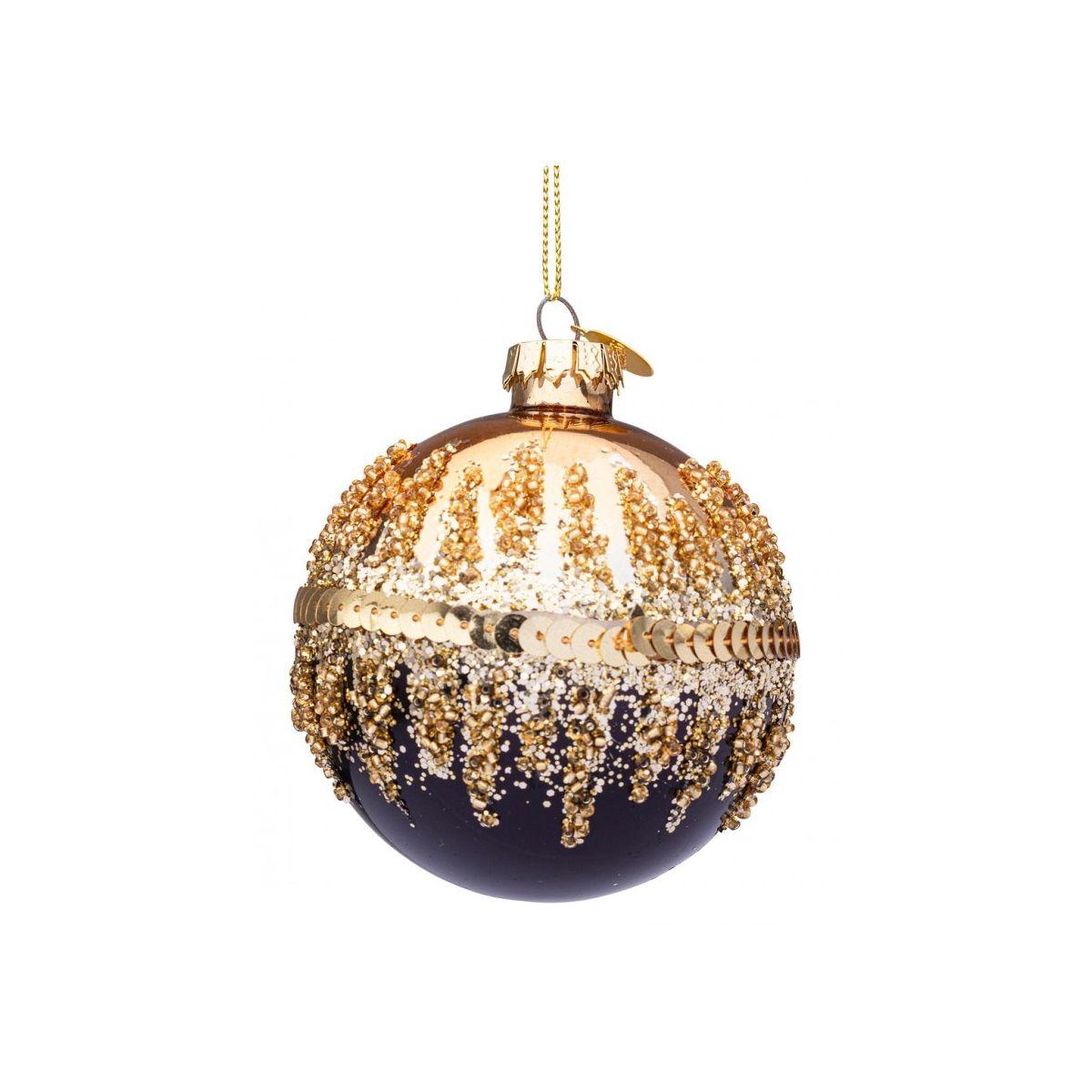 Pallina Natale Vetro cm.8 Nera Oro con Glitter |Bizzotto
