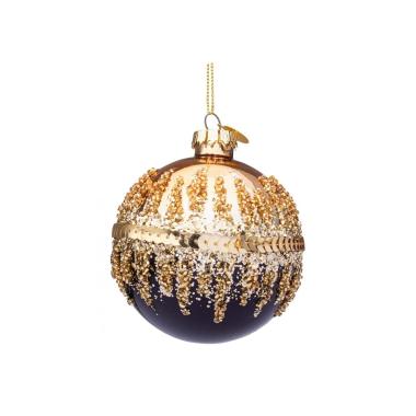 Pallina Natale Vetro cm.8 Nera Oro con Glitter |Bizzotto