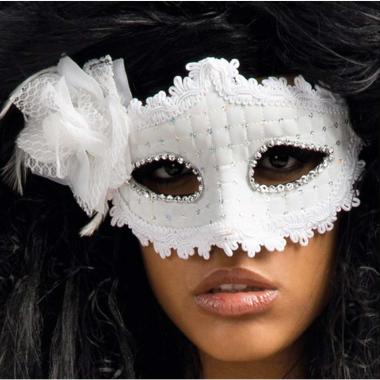 Maschera Viso PVC Bianca con Strass e Fiore |Carnival Toys