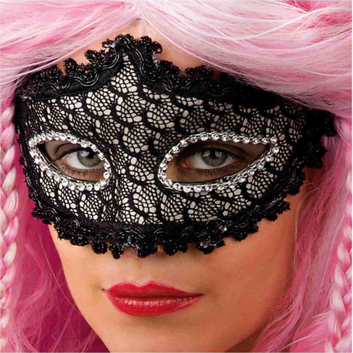Maschera Viso PVC Pizzo Nero con Strass |Carnival Toys