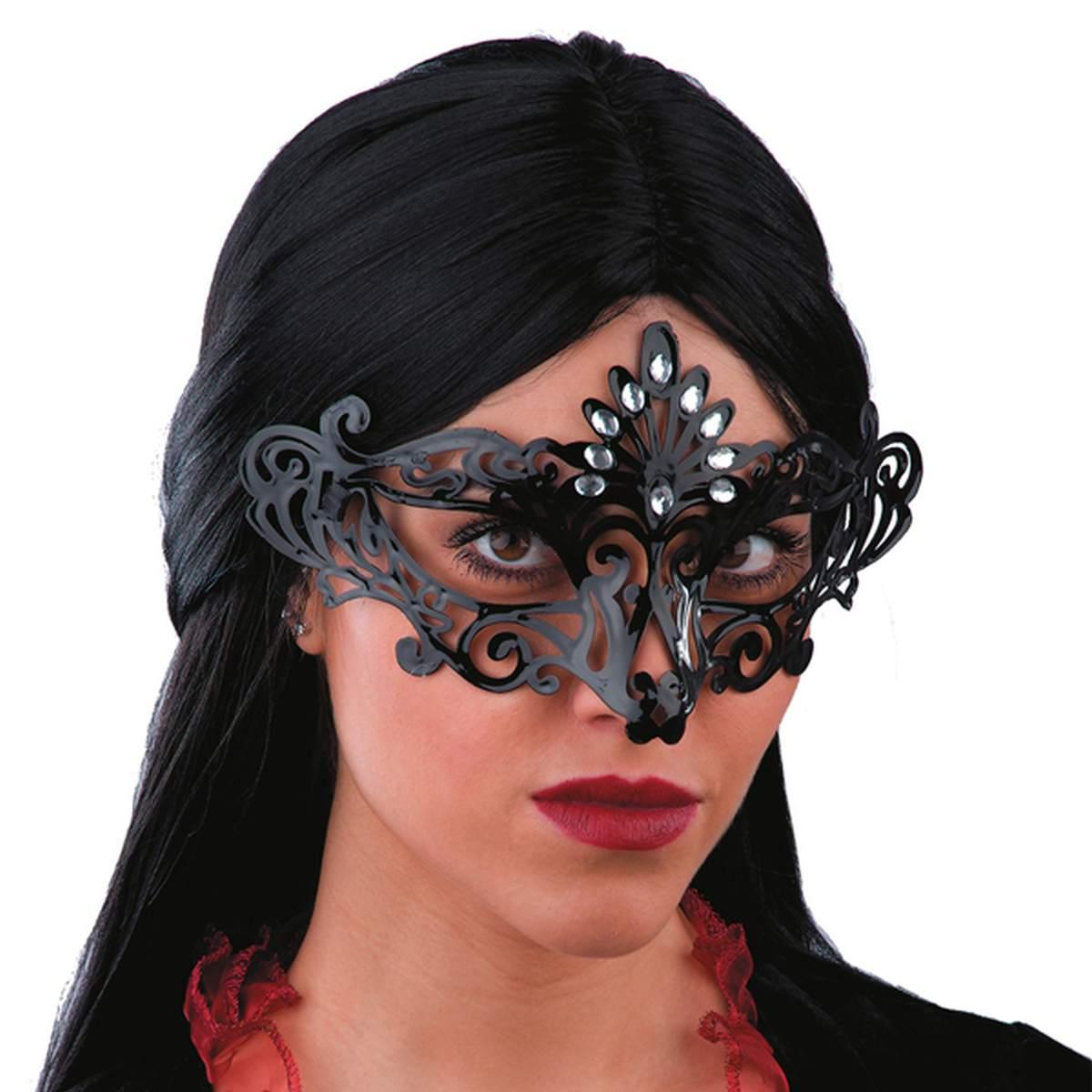 Maschera Viso Cartapesta Nera con Gemme |Carnival Toys