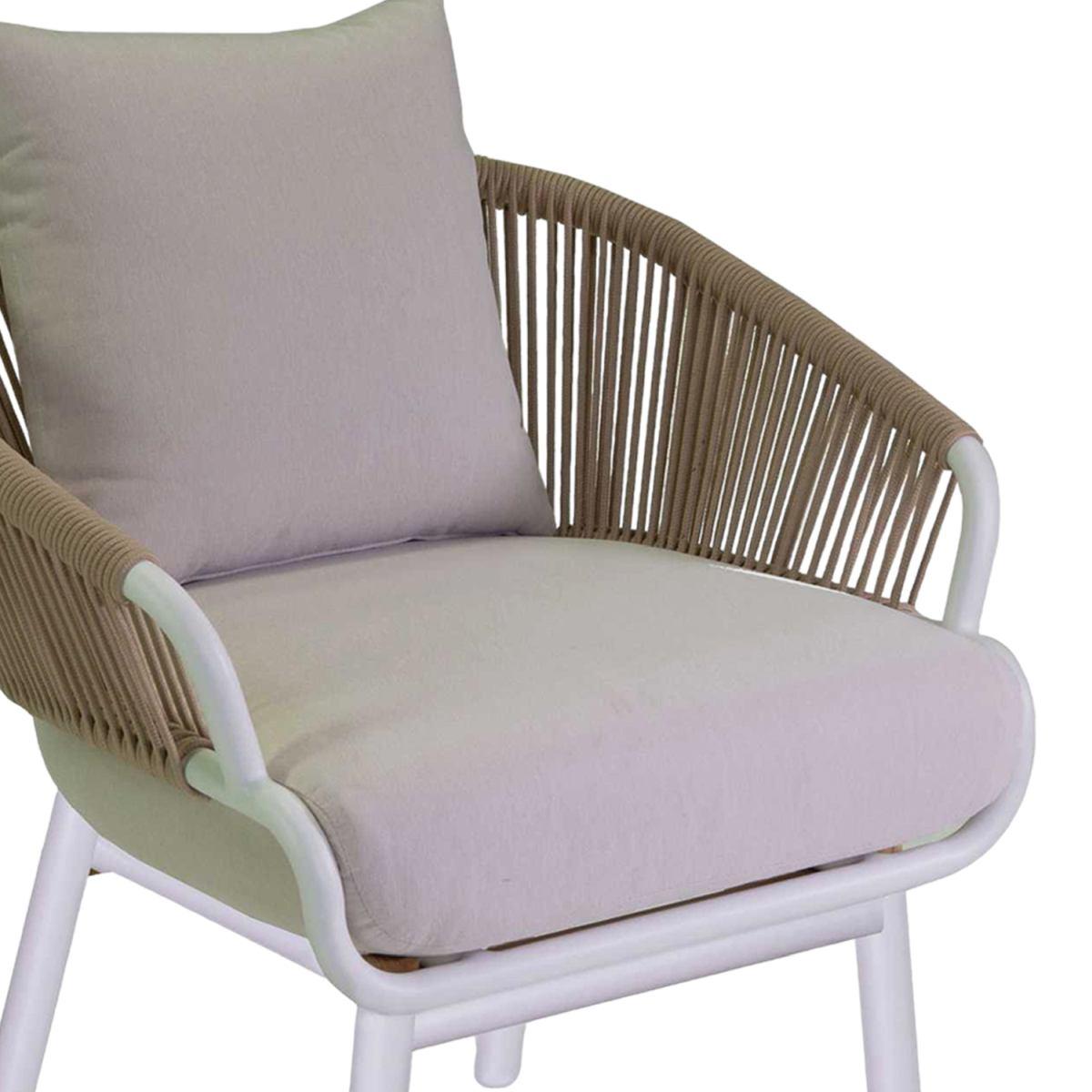 Poltrona Alluminio Honolulu Bianco c/Cuscini Crema cm.62x67,5xh80 | Vacchetti